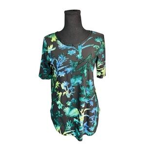 Karen Kane Petite Burnout Velvet Botanical Tunic Top Small P Made USA AA2